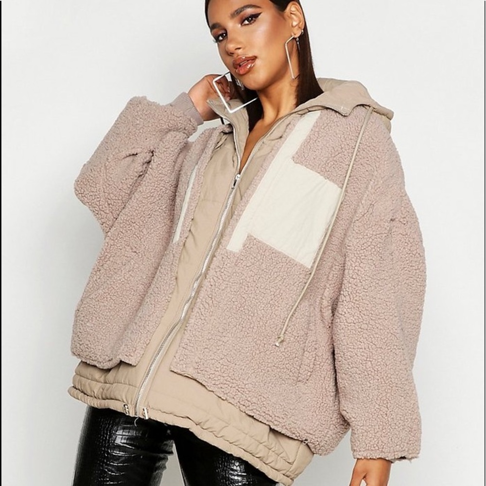 BOOHOO teddy faux double layer jacket